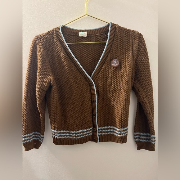 Vintage Girl Scouts Brown V-Neck Button-Up Preppy Sweater - Picture 1 of 7